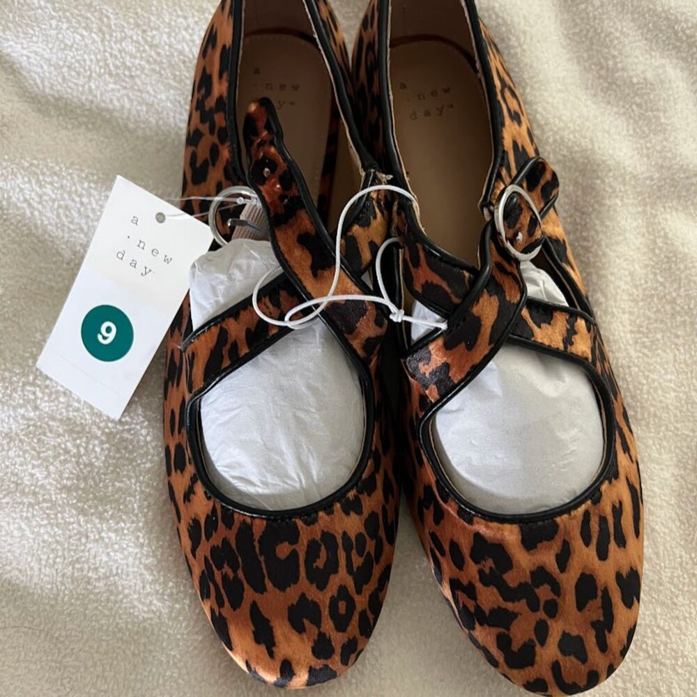 Women's Tasmin Leopard Print Strappy Ballet Flats, A New Day, Size 9